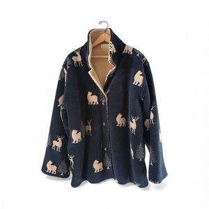 Vintage St. John’s Bay Sherpa Lined Fleece Jacket Navy Wildlife Print 1X